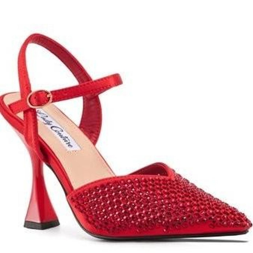 BNIB Lady Couture Red Embellished Pointed-Toe Slingback Heel 👠✨